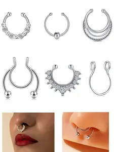 Fake Septum Ring Faux Nose Septum Rings Clip on Septum Nose Ring, No Piercing Fake Septum Hoop, Fake Nose Jewelry Stainless Steel No Pierced for Women Men Body Jewelry