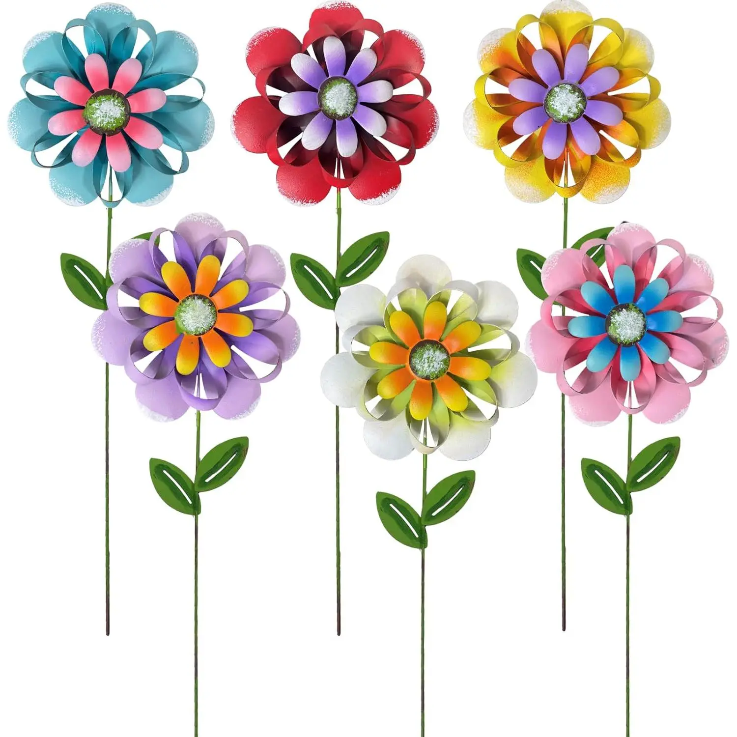 6-Count Metal Flower Garden Stakes - Lifelike Floral Designs, Luxuriant Vibrant Colour Palette, Weatherproof Rust-Resistant Garden Statues & Sculptures, Outdoor Landscape Decor for Home Improvement Yards
