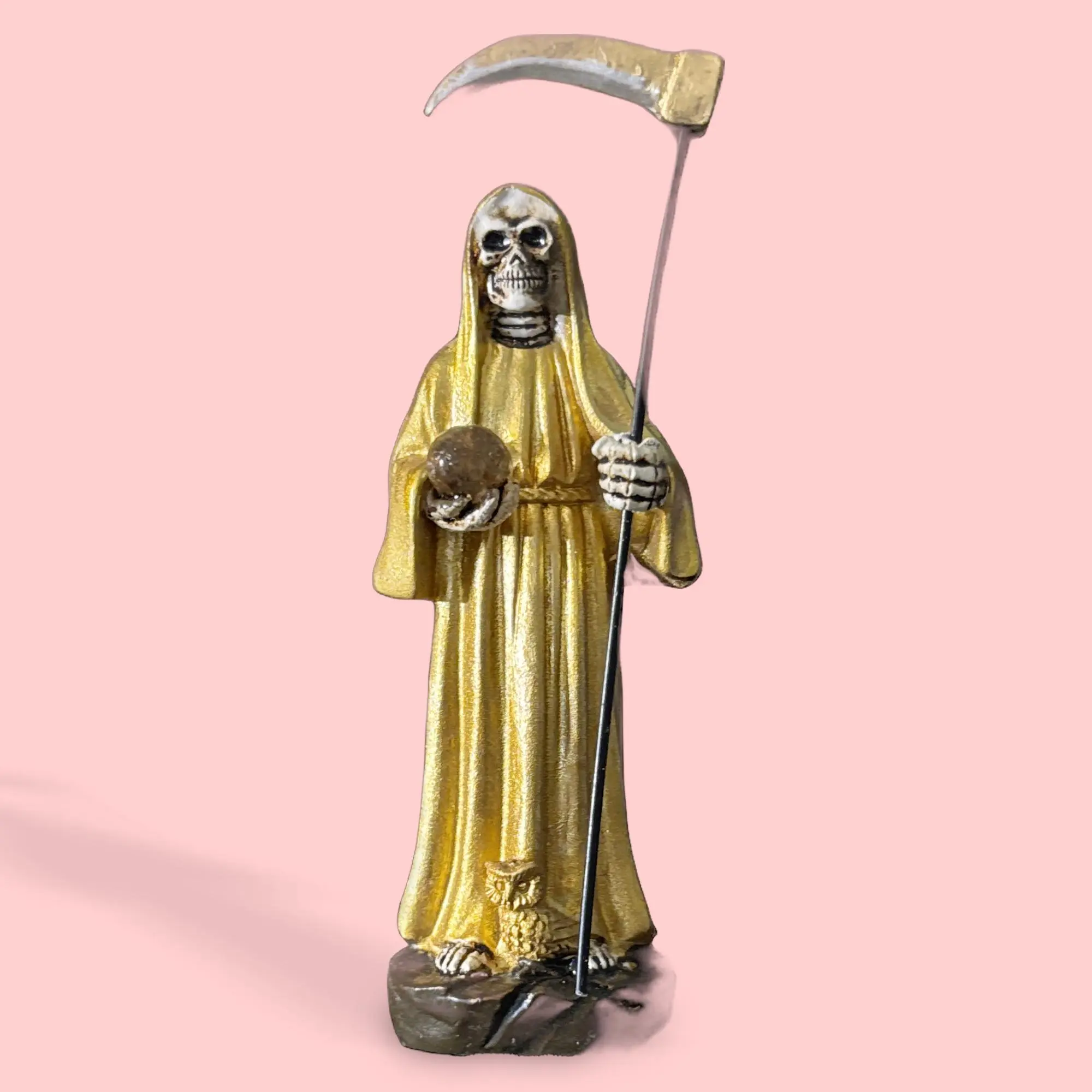3 in Gold Santa Muerte Statue, Religious Collectibles, Abundance Symbol with Gold Accent Shine, Home Decor House Decor Figurine, Room Decor