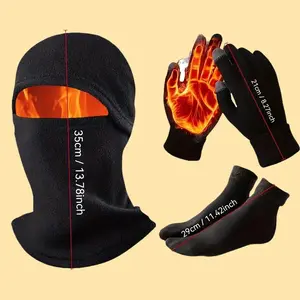 3pcs Winter Warmth Kit | Windproof Balaclava Hat + Touch Gloves + Thick Socks | Non-Slip Grip for Outdoor Tasks