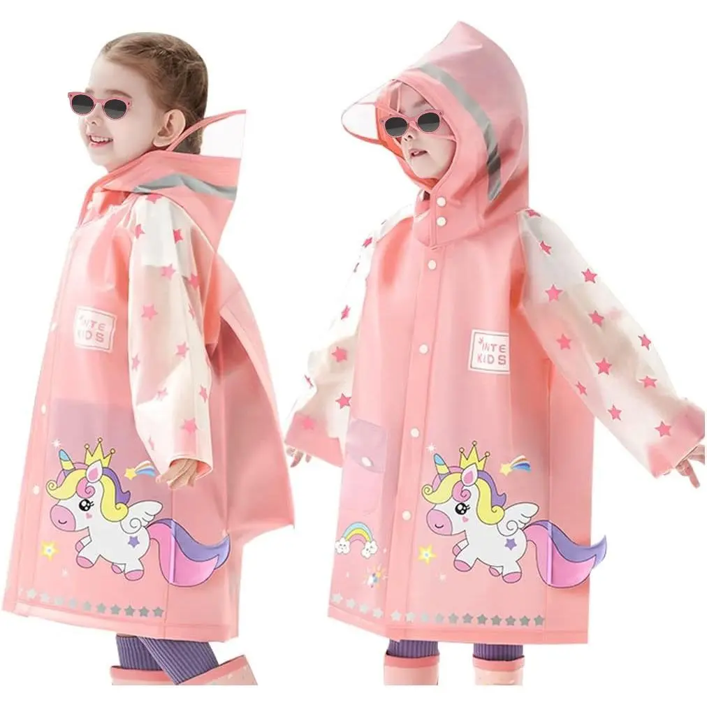 P-CPA011  Kids Raincoats Waterproof Rain Jacket Hooded Rain Poncho Toddler Boys Girls Rain Suit Reusable Rainwear 2-8 Years