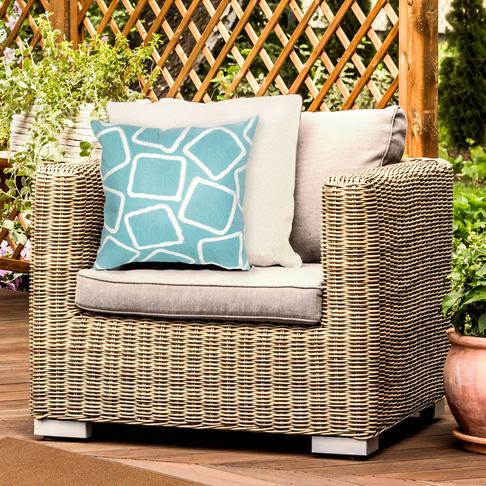 Lush Decor VISIONS I Handmade Indoor/Outdoor Geometric Accent Pillow - Cushions for Porch, Contemporary Casual Square Design