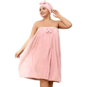 M-XXXXL, Plus Size Women's Towel Wrap with Hair Towel, Bathrobe Set, Solid Color Bath Wrap, Elastic Band, Fits 110-220 lbs, Perfect as Shower Wrap Velcro Towel Wrap Women