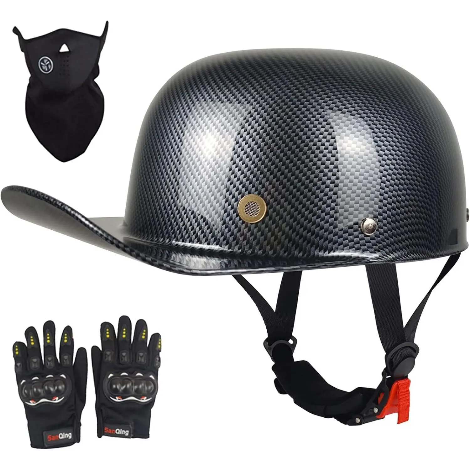 Baseball Open Face Motorcycle Helmet - DOT Approved Lightweight Protective Half Helmet for Men, with Gloves and Masks, Fit for Cruiser Chopper Moped Scooter, Lightweight Protective Helmet