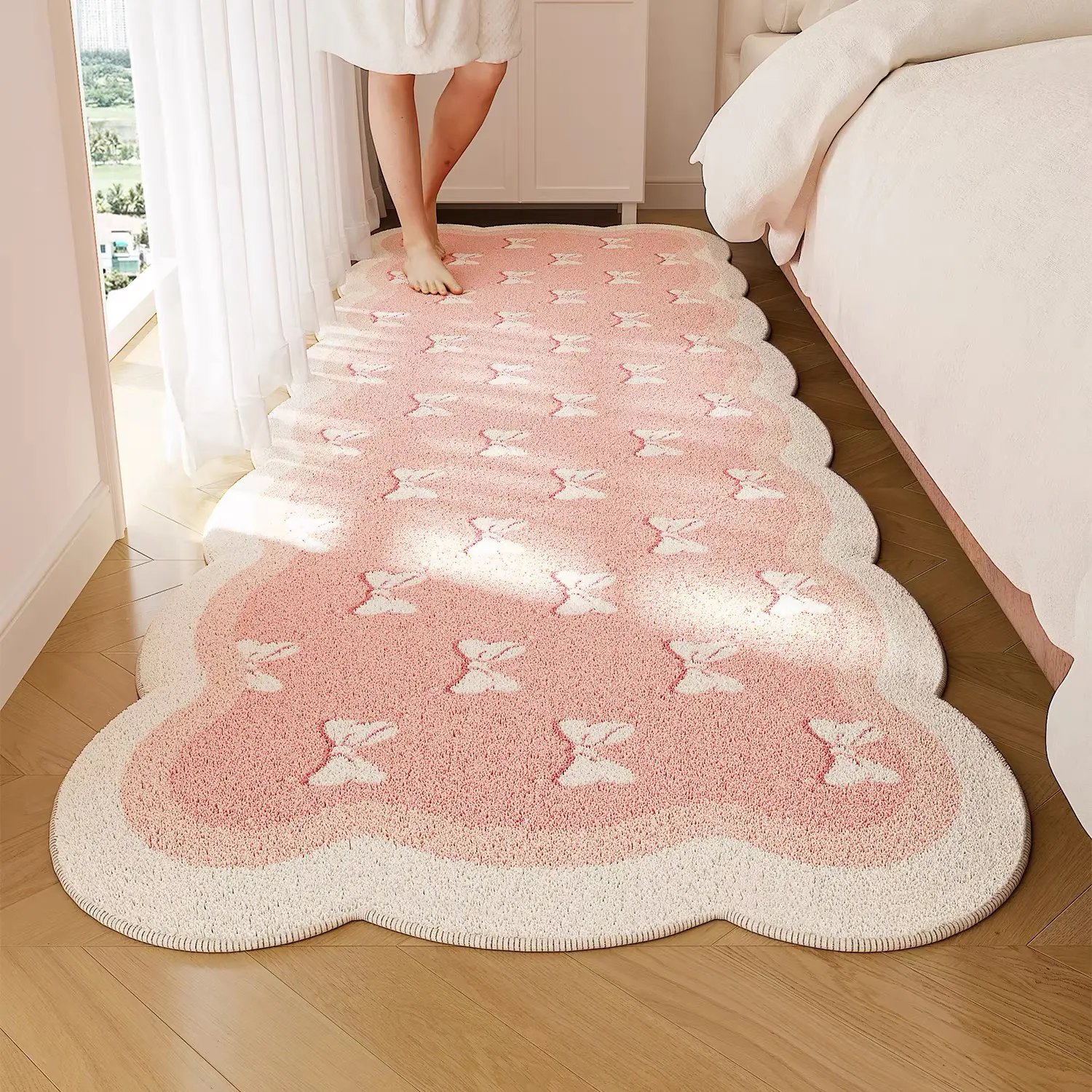 Bow Heart Print Carpet, Soft Plush Bedroom Rug, Easy Clean Fashionable Home Decor, Suitable for Living Room Sofa Hallway Closet, Decorative Super Fluffy Rug, Modern Shaggy Rug, Soft Fluffy Rugs