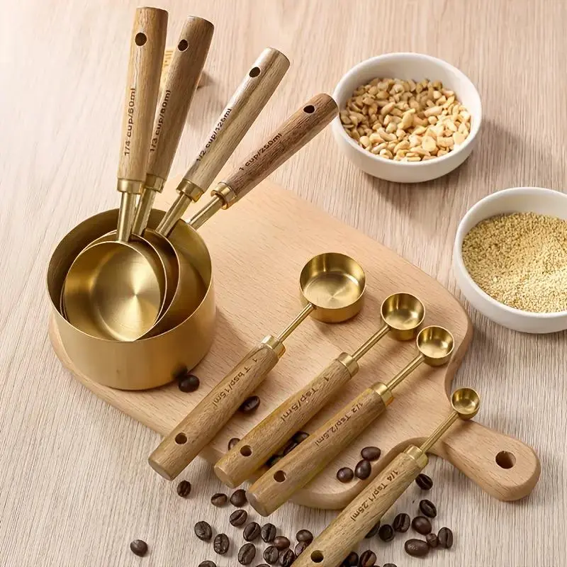 Stainless Steel Measuring Cup & Spoon Set, 8 Counts Kitchenware Measuring Utensils Set, Kitchen Measuring Tool Set, Coffee Measuring Spoon, Baking Measuring Cup, Kitchen Gadgets, Measuring Cup Included, Stainless Steel Measuring Cups and Spoons Set