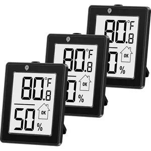 Digital Hygrometer, 3 Pack Indoor Thermometer Room Temperature Humidity Gauge with ,Digital Temperature Humidity Meter  for , Office, Greenhouse, Mini Hygrometer,Black