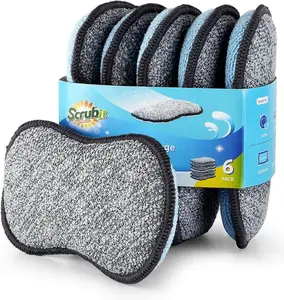Scrub-it Multi-Purpose Sponges Kitchen 6 Pack Small Non-Scratch Microfiber Sponges for Cleaning Heavy Duty Scrubbing Power Reusable Dish Sponge for Dishes Pots and Pans Long Lasting Chemical Free