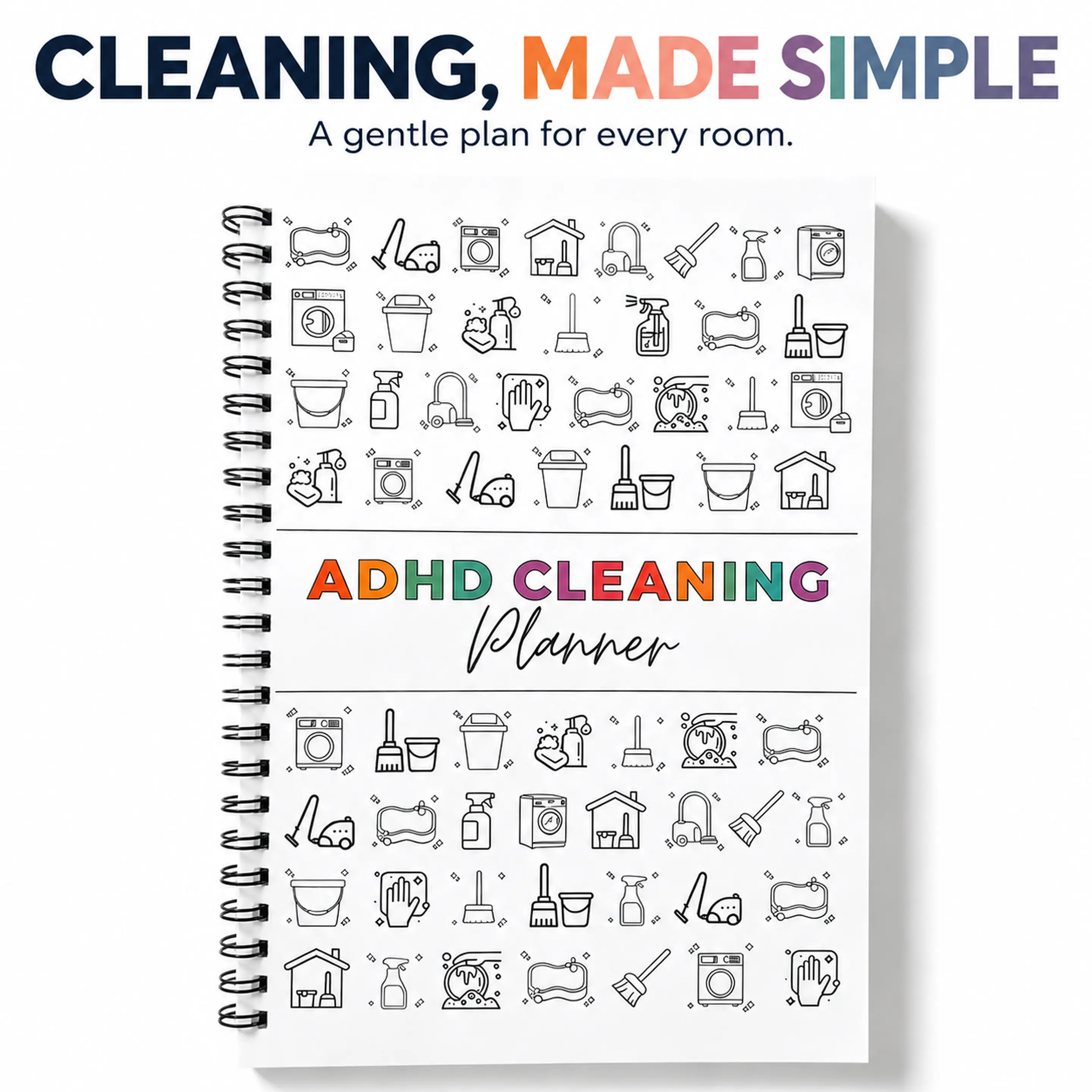 ADHD Cleaning Planner Notebook, Simple Room-by-Room House Chore Checklist Journal, Spiral Bound Household Cleaning Schedule Tracker for Easy Home Tidying, Gift for Adultshome planning notebook a5 monthly annual checklist notebook daily