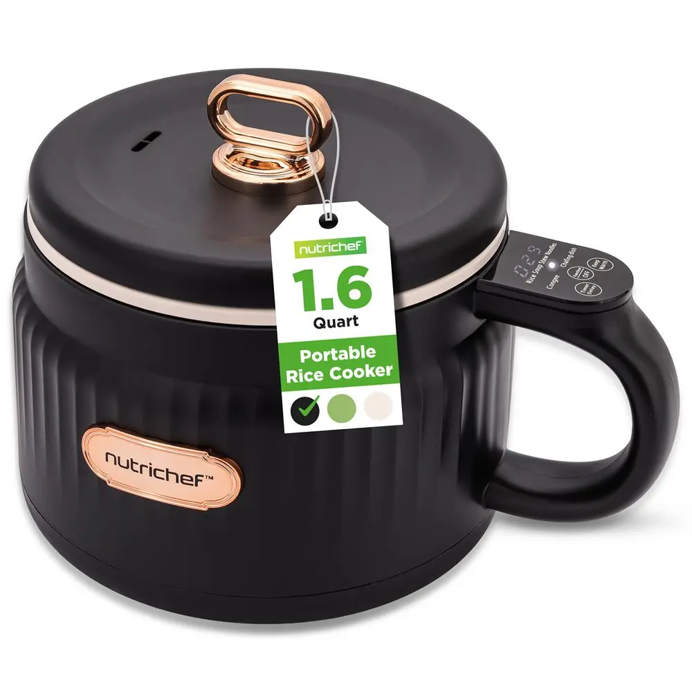 NutriChef Portable Rice Cooker - 1.6L Capacity | Multi-Function Lunch Maker - Heat-Resistant Non-Stick Ceramic Pot - Automatic Shut-Off & Anti-Burn Dry Technology - Countertop Kitchen Appliance for Home Cooking