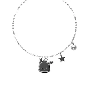 SANRIO Pompompurin Pearl Necklace - Elegant Kawaii Unisex Charm Necklace with Star and Pearl Accents
