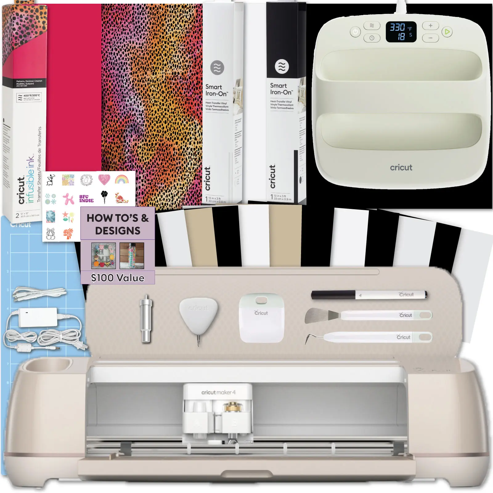 Cricut Maker 4 & Easy Press SE Crafting Combo Bundle - Die-Cut Cutting Tool with 9x9 in Heat Press, HTV Vinyl & Iron-On Materials for DIY T-Shirts, Sublimation Projects Sticker Cards