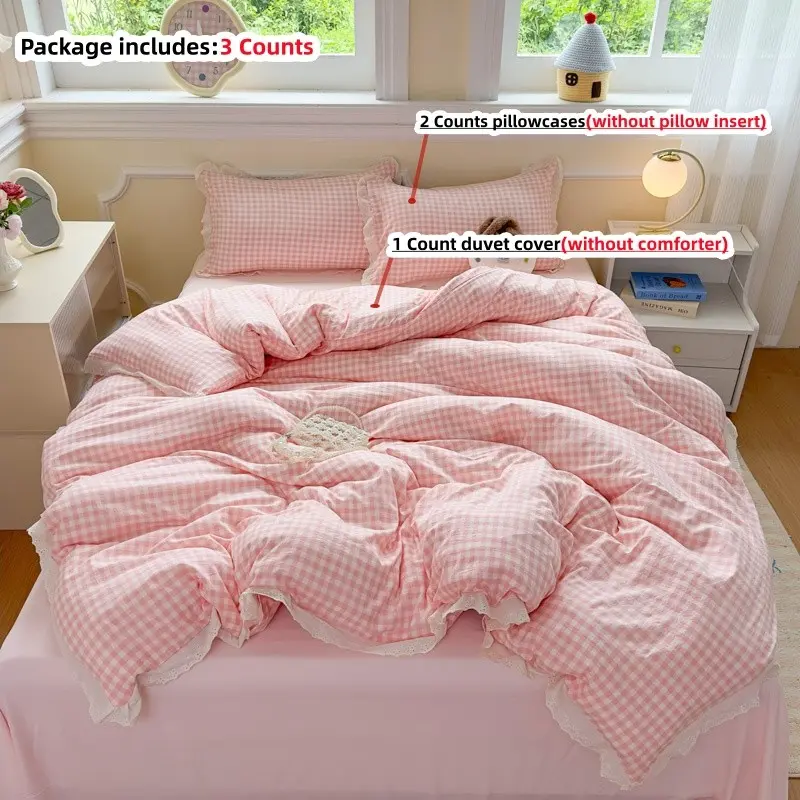 3pcs black/pink/blue/red Plaid Polyester Checkered Bedding Set, 1Pc Duvet cover+2Pcs Pillowcases(without comforter and pillow insert), Single Twin Double Queen, All Seasons Use