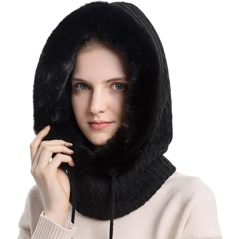 Women’s One-Piece Winter Beanie Hat, Fleece Balaclava Face Mask, Neck Scarf, and Earmuffs Set, Ideal for Skiing, Snow, and Outdoor Cold Weather Activities, Cozy and Protective