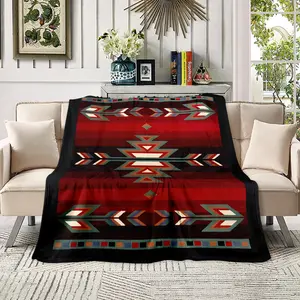 2PCS 60"x80" Aztec Tribal Pattern Soft Flannel Blanket, Cozy Warm Throw for Sofa Couch Bed, Lightweight Southwestern Boho Blanket for Adults & Teens, Perfect Gift for Birthday & Holiday