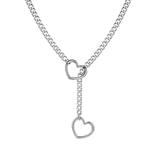 Heart Slip Chain Necklaces for Women,Stainless Steel O-Ring Adjustable Lariat Y-Necklace,Punk Gothic Cuban Collar Choker Necklace for women