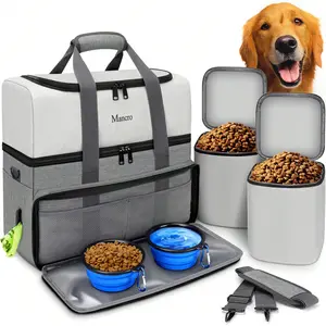 Dual Layers Large Dog Travel Bag, Pet Travel Bag With 2 Extra-Large Food Containers & 2 Collapsible Dog Bowls, Multi-Pocket Tote Organizer For Dog Supplies, Dog Road Trip Essentials For Traveling, Weekend Camping, And Outdoor Adventures