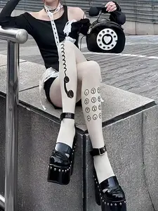 Women's Y2K Aesthetic Tie-Dye Transparent Leggings, Fashion Print Hollow Out Mesh Long Socks, Streetwear Skinny Pants, Tights