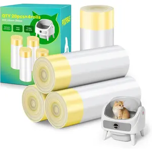 Litter Bags for Automatic  Litter Box, Replacement  Self-Cleaning  Litter Box Liners, 4 Rolls Drawstring Trash Bags for Robot,  Bag of 24.4x11 Inches(80 Counts/4 Packs)