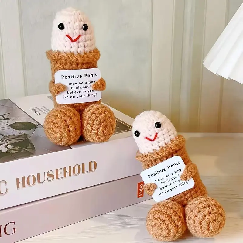 Positive Crochet Emotional Support Plushies Weird Stuffed Animal Funny Things Gag Gifts for Men Friends Boyfriends Husband Adult Brown JJ-1pcs Cartoon Design, Gifts For Boyfriend, Special Gift Birthday Man