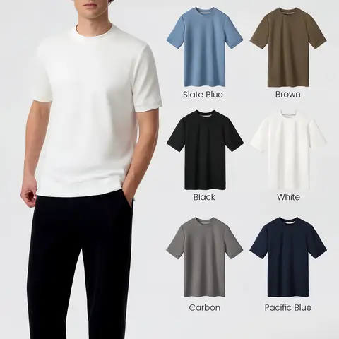Fioboc Men's Round Crew Neck Short-Sleeve Modal Blend Fitted Tee - Minimalist Plain Gym-Ready Stretch Casual Essential Top, Breathable Classic Fit Shirt for Full-Range Movement