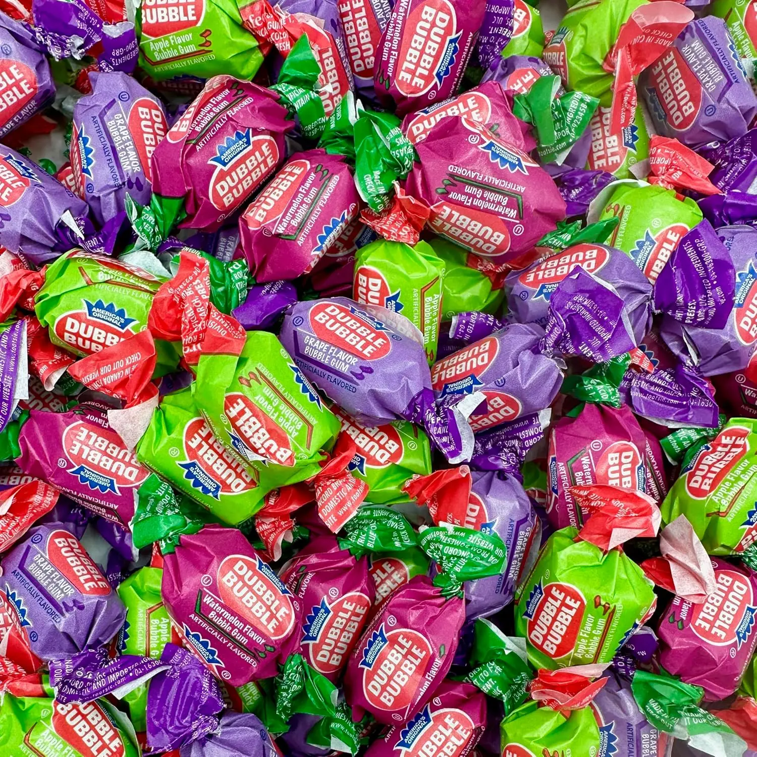 Dubble Bubble Assorted Fruit Flavor Gum - 1 Pound Bulk Bag of 3 Flavor Individually Wrapped Bubble Gum - Grape, Watermelon, Apple - Chewing Bubble Gum (Approx. 70 Pieces)