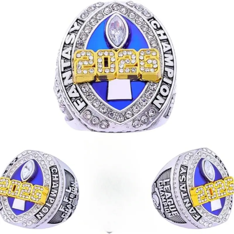 Men's 2026 Fantasy Series Football Championship Ring - 2024-2025-2026 Ring with Box Accessories, Gold Rhinestone Alloy Costume Jewelry, Size 11, Eternity Halo Daily Wear Collectible, Friend Gift with Wooden Box