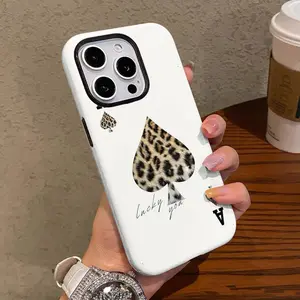 Lucky Leopard Playing Cards 2-in-1 Phone Case, Protective Cover for iPhone 11 12 13 14 15 16 17 Pro Max Pro Plus, Compatible with Samsung Galaxy S25 S24 S23 Ultra Local Personalized