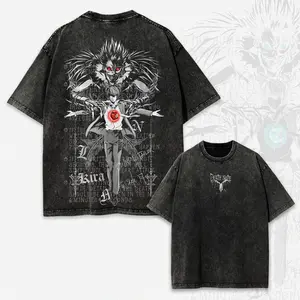 valentine shirts  Death Note Ryuk & Light Tee Washed Oversized Anime Streetwear Graphic Shirt