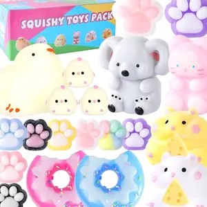 Taba Squishy 20Pack, Fufu Squishy Fidget Toys Kit, Include Squishies Chick Toys, Cat Paws, Hamster, Stress Relief Toy, Squeeze Toys, Party Favors, Birthday Gift for Girls, Boys, Kids