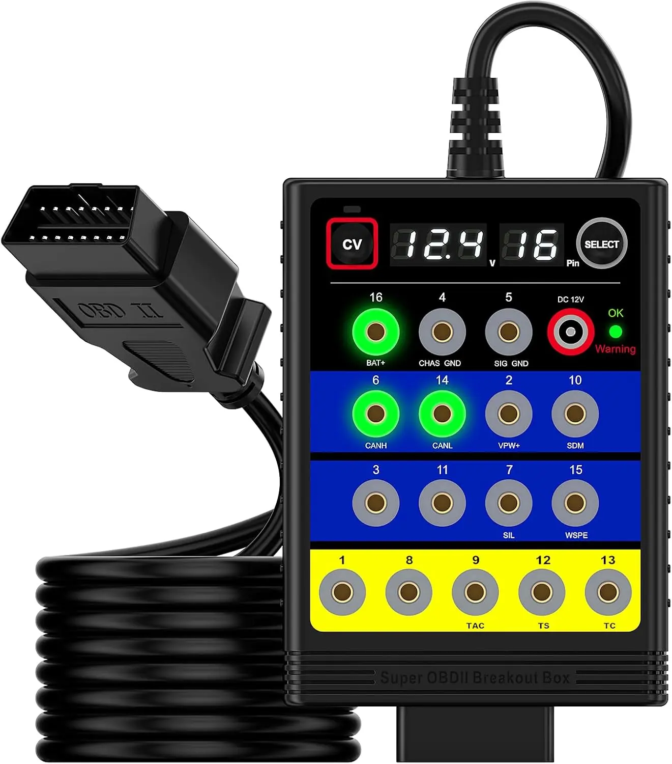 OBDResource BX100 OBD-II Breakout Box & CAN Protocol Detector, 13.8v Out Automotive Diagnostic Tool with Voltage Constant, Short-Circuit Protection, 12 Extension Cables