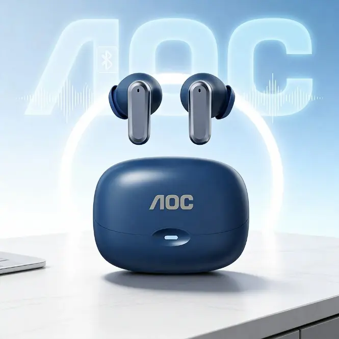 AOC Wireless Earbuds Bluetooth 5.3 Headphones with Charging Case, Deep Bass Hi-Fi Stereo Sound, IPX5 Waterproof TWS In-Ear Earphones for iPhone Android Sports Gym
