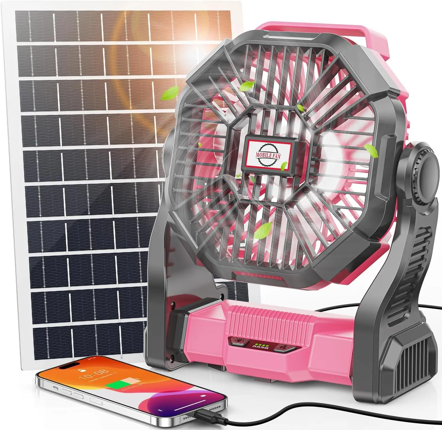 20000mAh Solar Powered Fan, 7W Solar Panel Portable Solar Fan with LED Lantern, Rechargeable Battery Powered Camping Fan for Picnic, Barbecue, Fishing, Travel,Outdoor＆Indoor