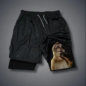 A Funny Monkey Emoji With A Finger In Its Mouth - Unisex Shorts Oversized Double Layer Sports Shorts with Elastic Waistband , Funny Design