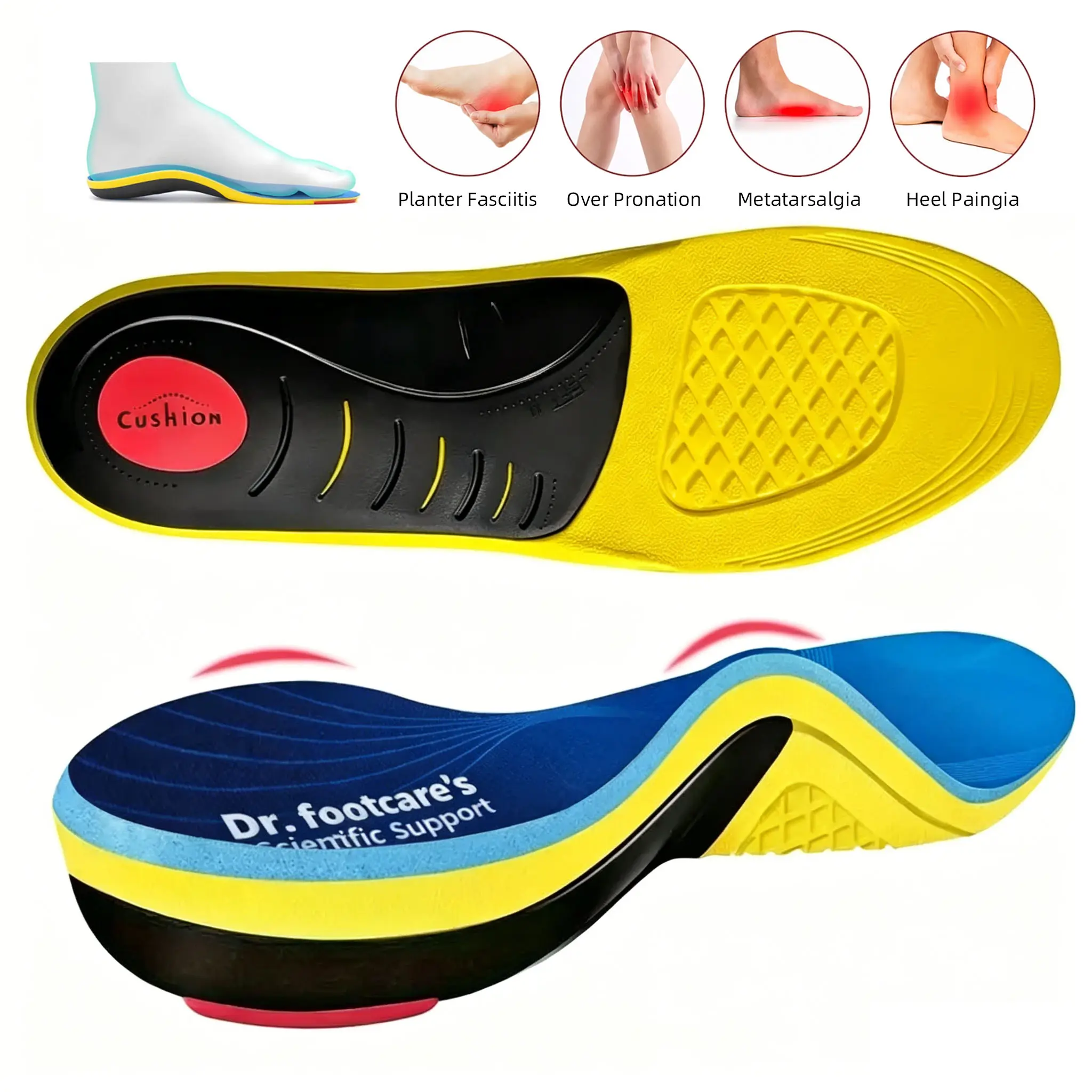 220+lbs Arch Support Inserts for Pain Relief, Heavy Duty Plantar Fasciitis Orthotics Insoles, Flat Feet Inserts with Shock Absorption, Shoe, Footwear height boosters