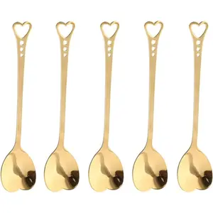 10-Piece Heart-Shaped Stainless Steel Dessert Spoon Set for Home, Restaurant, Cafe, and Bar - Elegant Design, Multi-Functional Usage, and Durable Quality Gold