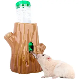 Coffee-Colored Stump-Shaped Ceramic Leak Proof Hamster Water Bottle Guinea Pig Drinker 4.27oz(125ML) with Bracket Suitable for Syrian Dwarf Hamster Mice Chinchillas Gerbils Other Small Animal Ceramic Hamster Hideout and Water Bottle