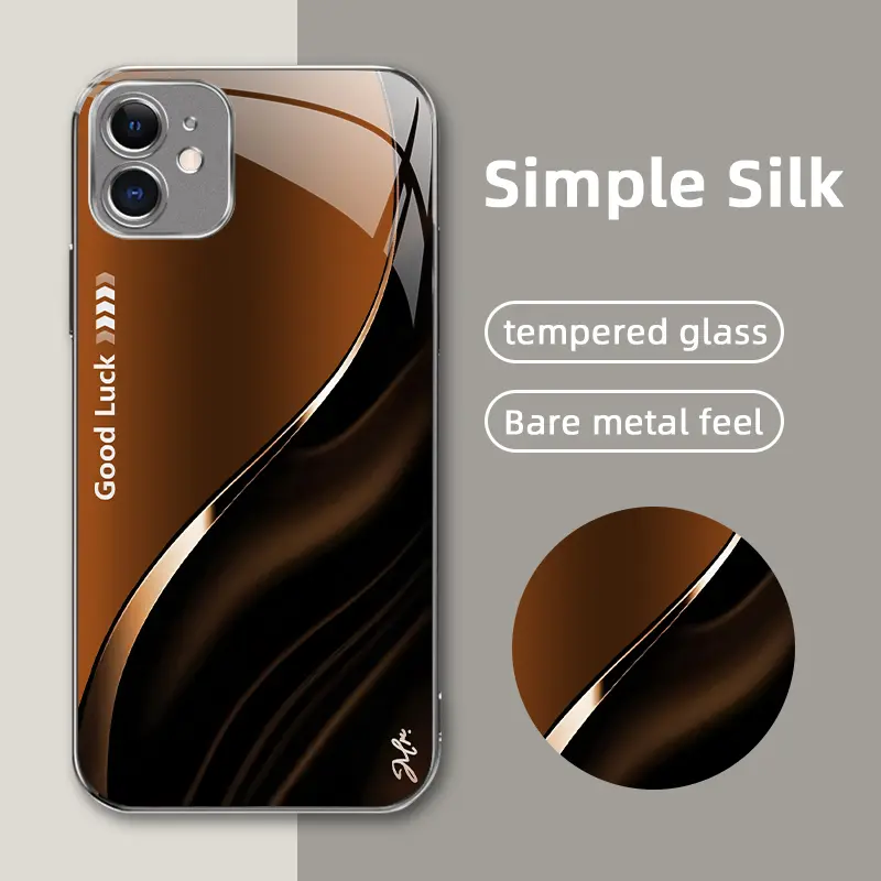 High-End Simple Silk Electroplated Metal Glass Casing for iPhone 12, Affordable Phone Cover Accessories with Full Shockproof, Drop-Proof, Wear-Resistant Protection-888