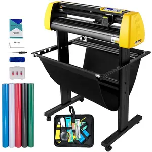 summervibes KW-870 Large Vinyl/Fabric Cutter Machine, 34 in/870mm Max Paper Feed Cutting Plotter with Camera-Guided Contour Cutting, LCD Backlit Screen, Floor Stand, Adjustable Force & Speed, Windows OS Compatibility for Sign Making