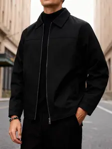Men's casual jacket, Long Sleeve, zipper closure design, versatile and lightweight business collar jacket, 100% polyester fiber, machine washable, easy to maintain fabric, suitable for daily leisure, work travel and formal wear - Spring and Autumn
