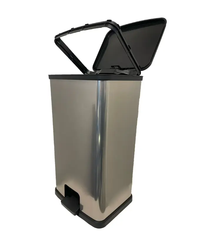 13.2 Gal Silver Step Pedal Trash Can, Rectangular Hands-Free Kitchen Waste Bin for Home and Daily Use