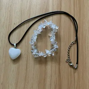 Clear quartz heart necklace and clear quartz chip bracelet set