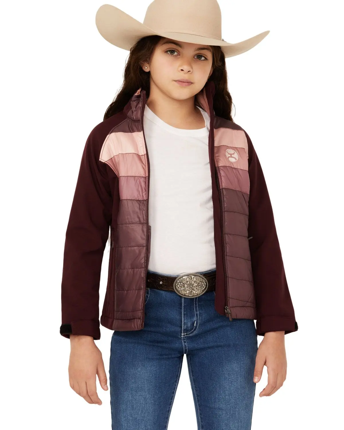 Hooey Girls' Port Striped Quilted Softshell Jacket - Hj102ma-Y, Long Sleeve, Collared Neck, Elastane, Cold Wash, for Little Kids