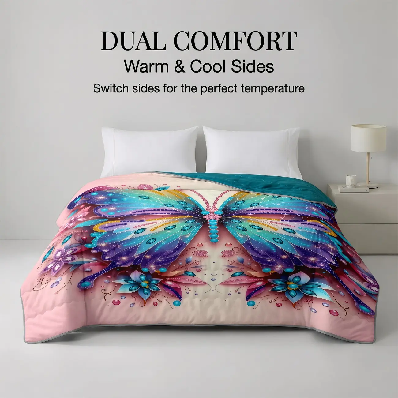 1Pc Butterfly Print Cooling Silk Reversible Quilt, Dual-Sided Warm & Cool Summer Blanket, All-Season Air Conditioner Throw, All-Season Multifunctional Throw Quilt