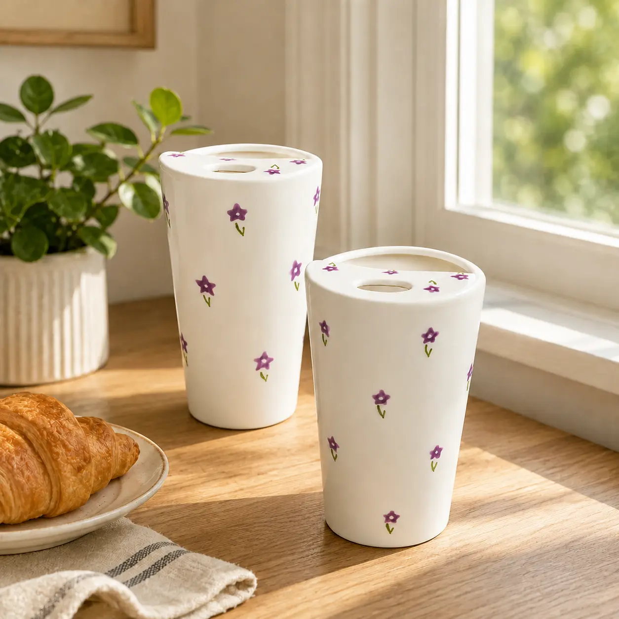 Handmade Ceramic 11 oz Aesthetic Coffee & Tea Cup - Pink Heart Travel Mug with Sip Hole, Microwave-Safe, Dishwasher-Safe Kitchen Drinkware, Ideal Gift for Coffee Lovers