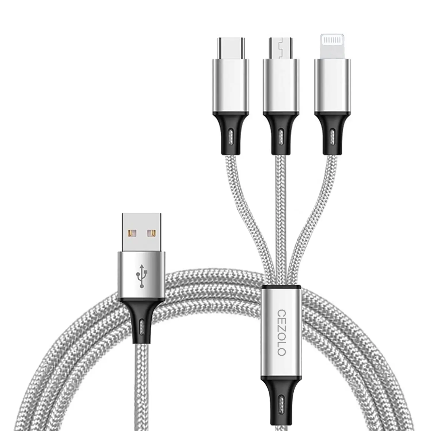 Multi Charging Cable, 4ft Multi Phone Charger Cable Nylon Braided Universal 3 in 1 Charging Cord Extra Long Multiple USB Cable with USB C, Micro USB Port Connectors for Cell Phones and More