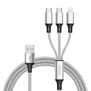 Multi Charging Cable, 4ft Multi Phone Charger Cable Nylon Braided Universal 3 in 1 Charging Cord Extra Long Multiple USB Cable with USB C, Micro USB Port Connectors for Cell Phones and More