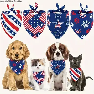 American Flag Patriotic Adjustable Pet Triangle Scarf, Suitable for Dogs - Lightweight And Breathable Dog Saliva Scarf with Stars And Stripes Design, Comfortable for All Seasons from Small Dogs to Large Dogs