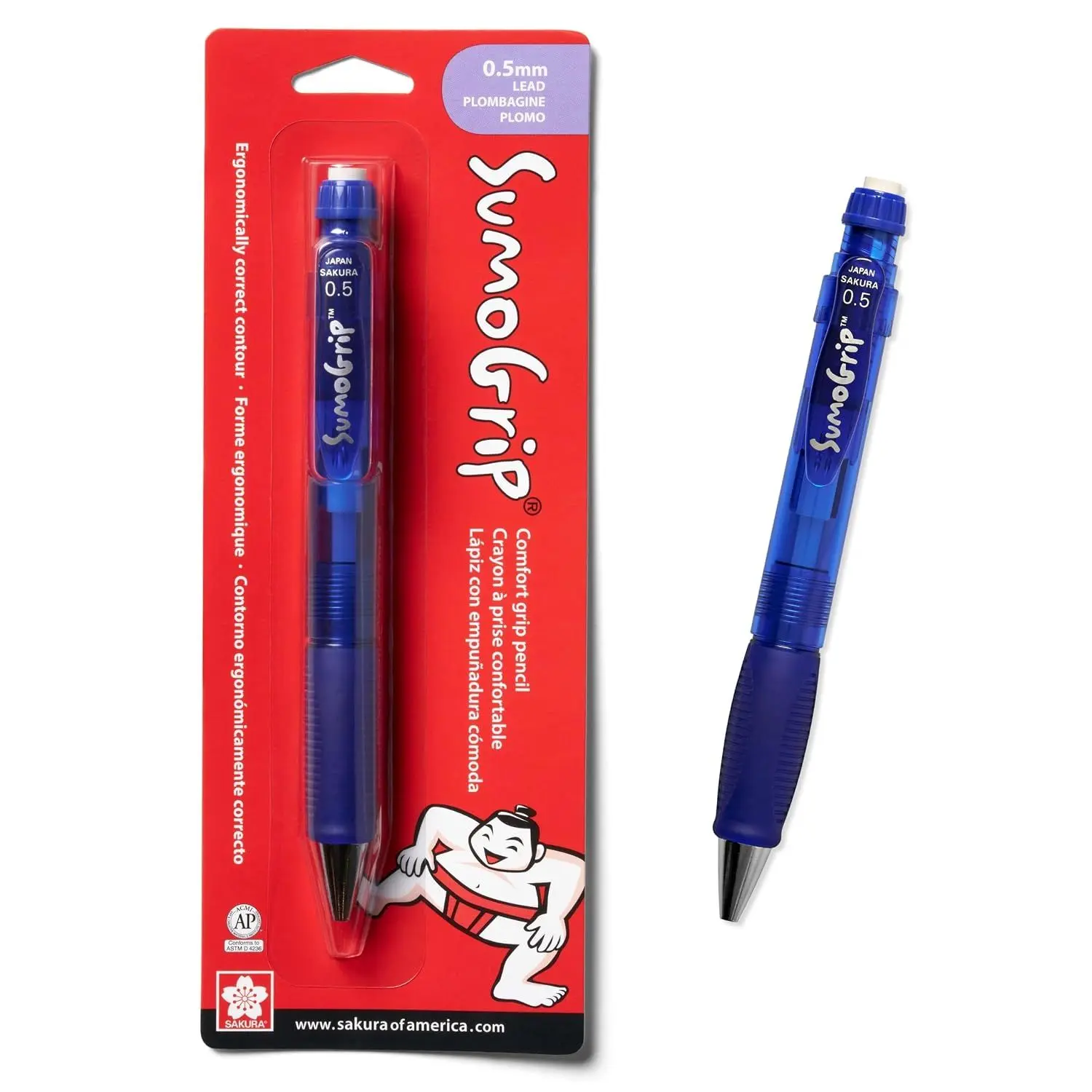 SAKURA 50280 SumoGrip 0.9-mm Pencil with Eraser, Clear | Comfort Grip Pencil, Jumbo Twist-Out Eraser Lasts Longer Than Standard, Light-Weight Barrel, Refillable Lead