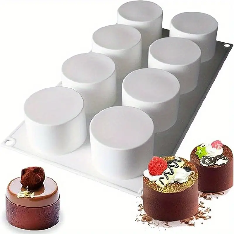 1pc The High Tube Silicone Mold For Baking Mousse Cakes, 3D Silicone Baking Molds For Cakes, French Dessert Molds For Brownies And Pastries, Ice Cream, Cake Decorating Molds, High Tube Shape (8 Cavities), Silicone Cake Pan, Baking Supplies